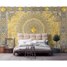 Eine Fototapete eines tibetischen goldenen Mandalas in einem buddhistischen Kunststil.