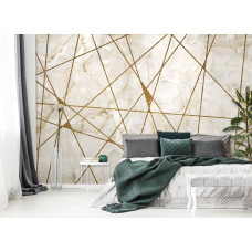 Eine elegante Vliestapete mit goldenem Marmor und industriellem Design, perfekt für ein Schlafzimmer.