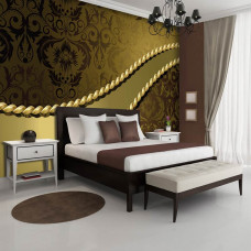 Eine goldene Ornament-Fototapete im modernen Kunststil mit abstrakten Details.