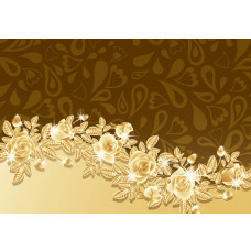 Fototapete mit goldenen Rosen und Blumen, mit abstrakten Kunsteinflüssen.