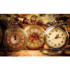 Fototapete mit goldenen Taschenuhren, mit einem klassischen und zeitlosen Look.