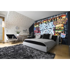Eine Fototapete mit Graffiti-Burgern für ein Kinderzimmer.