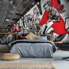 Eine Fototapete mit abstrakter Graffiti-Kunst, ideal für ein Kinderzimmer.