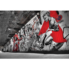 Modernes Graffiti an einer Wand, abstrakt und mit 3D-Effekten, auf Fototapete.