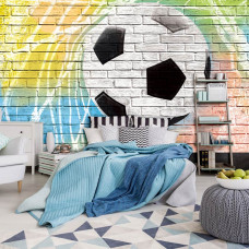 Fototapete mit einem Graffiti-Kunstwerk mit einem Fußballtor für Kinderzimmer und Schlafzimmer.