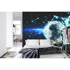 Eine Fototapete mit einer 3D-Grafikdarstellung von Fußball-Leidenschaft in einem Kinderzimmer.