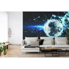 Eine Fototapete mit einer 3D-Grafikdarstellung von Fußball-Leidenschaft in einem Schlafzimmer.