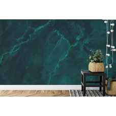 Ein Fototapete mit grünem Marmor in Türkistönen und Natursteinoptik in einer Küche.