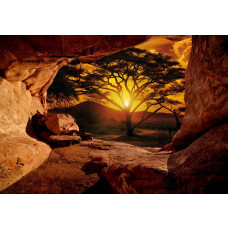 Höhle mit Sonnenuntergang, Fototapete mit einem schönen Blick auf den Horizont für eine ruhige und warme Atmosphäre.