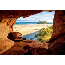 Höhle mit Blick auf die Dünen, 3D-Fototapete für eine abenteuerliche und beruhigende Atmosphäre.