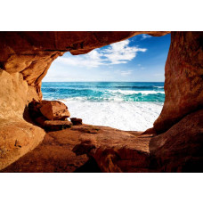 Höhle mit Blick auf das Meer, 3D-Effekt Fototapete mit einer beruhigenden und beruhigenden Atmosphäre für jeden Raum.