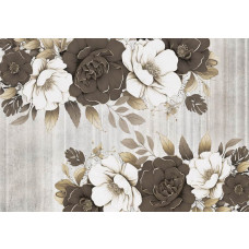 Fototapete mit großen Blumen auf einer Betonwand, mit Pfingstrosen in einer künstlerischen Komposition.