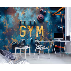 Eine Fototapete mit einer Fitnessumgebung, perfekt für ein Spielzimmer.