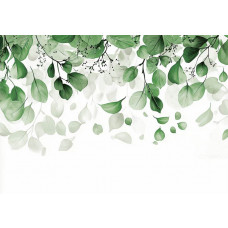 Fotobehang met hangende bladeren in een strak en minimalistisch design met natuurlijke tinten.