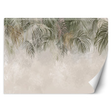 Fotobehang met hangende palmbladeren in groene, beige en bruine tinten