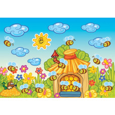 Fröhliche Bienen auf dieser Fototapete, die speziell für ein Kinderzimmer oder Babyzimmer entworfen wurde.