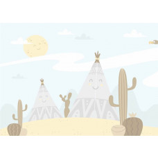 Ein Fototapet von einem Happy Village mit einem Wigwam.