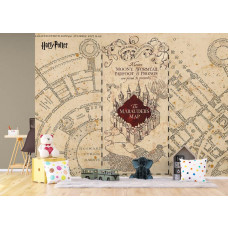 Ein Fototapete mit Harry Potter Marauder’s Map - Schleichwegweiser im Kinderzimmer, bei dem die geheimnisvolle Karte und der alte Pergamentstil eine abenteuerliche und magische Atmosphäre schaffen.