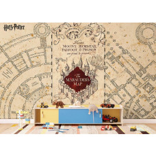 Ein Fototapete mit Harry Potter Marauder’s Map - Schleichwegweiser im Spielzimmer, bei dem die mysteriösen Linien und verborgenen Wege eine verspielte und fantasievolle Ausstrahlung verleihen.