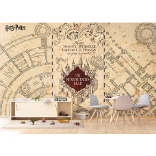 Ein Fototapete mit Harry Potter Marauder’s Map - Schleichwegweiser im Wohnzimmer, bei dem die eleganten Details und mysteriösen Hinweise ein verzauberndes und traumhaftes Dekor bilden.