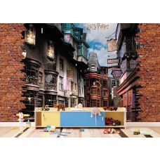 Ein Fototapete mit Harry Potter Wegisweg - Diagon Alley im Jungenzimmer, bei dem die mysteriöse Straße und die verzaubernden Details eine coole und spannende Ausstrahlung verleihen.