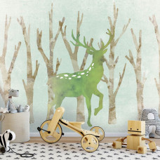 Fototapete eines Rehs im Wald mit Bäumen für Kinderzimmer.