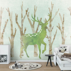 Fototapete eines Rehs im Wald mit Bäumen für Kinderzimmer.