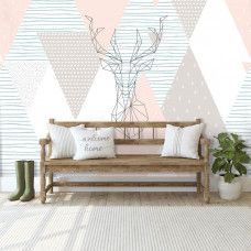 Eine Fototapete mit abstraktem Hirsch im Kunststil für das Wohnzimmer.