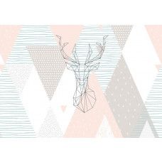 Fototapete mit Hirsch im abstrakten Kunststil, geometrisch und modern.