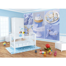 Eine Fototapete mit dem Text 'It's a boy' mit blauem Cupcake, ideal für das Babyzimmer.