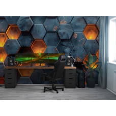 Fototapete mit sechseckigem Lavamuster, ideal für ein Spielzimmer.