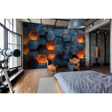 Fototapete mit sechseckigem Lavamuster, perfekt für ein Kinderzimmer.