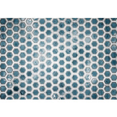 Fototapete mit Sechseckfliesen in Blau mit einem auffälligen 3D-Effekt.
