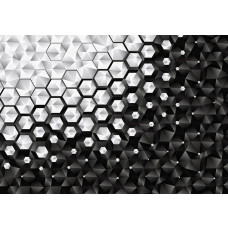 Fototapete mit geometrischen silbernen Sechsecken und einem 3D-Effekt.