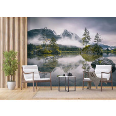 Ein Fototapet vom Hintersee Ramsau See in einem Büro.