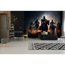 Eine Fototapete mit Rittern auf Pferden in einem spielähnlichen Stil, ideal für ein Kinderzimmer.