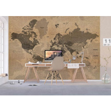 Eine Fototapete mit einer historischen Weltkarte im Retro-Stil, perfekt für ein Büro mit zeitlosem Charme.