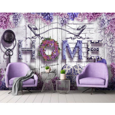 Eine Fototapete mit abstrakten Blumen und subtiler Bildunterschrift in einem künstlerischen Design.