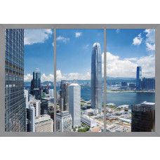 Eine Fototapete von Hongkong Stadtansicht mit 3D-Fensteransicht.
