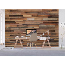 Eine Fototapete mit horizontalen Holzbrettern, die einem Büro einen rustikalen Charme verleiht.