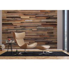 Eine Fototapete mit horizontalen Holzbrettern, die perfekt ist, um einen natürlichen Look in einem Wohnzimmer zu schaffen.