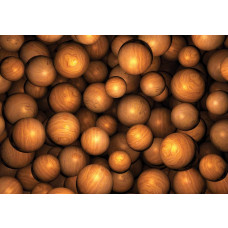 Fototapete mit abstrakten runden Holzkugeln, in verschiedenen Brauntönen, in einem modernen und zeitgenössischen Design.