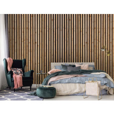 Eine Fototapete mit Holzpanelen und akustischem Design, bedruckt auf Airtex, geeignet für das Schlafzimmer.