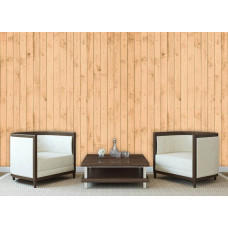 Eine Fototapete mit Holzregalen in einem warmen Braunton, geeignet für ein Schlafzimmer oder Büro.