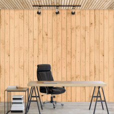 Eine Fototapete mit braunen Holzregalen, geeignet für ein Arbeitszimmer.