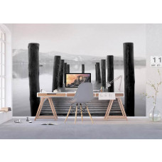 Ein Fototapet von einem Holzsteg Pier in einem Büro.