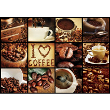 Ich liebe Kaffee-Collage, Kaffeebohne und Cappuccino-Fototapete für eine gemütliche und warme Atmosphäre.