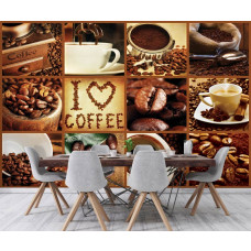 Eine Kaffee-Cappuccino-Collage-Fototapete für das Esszimmer.