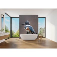 Fototapete eisvogel im regen im badezimmer mit einem beruhigenden naturmotiv.