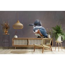 Fototapete mit einem farbenprächtigen eisvogel auf einem felsen im wohnzimmer.